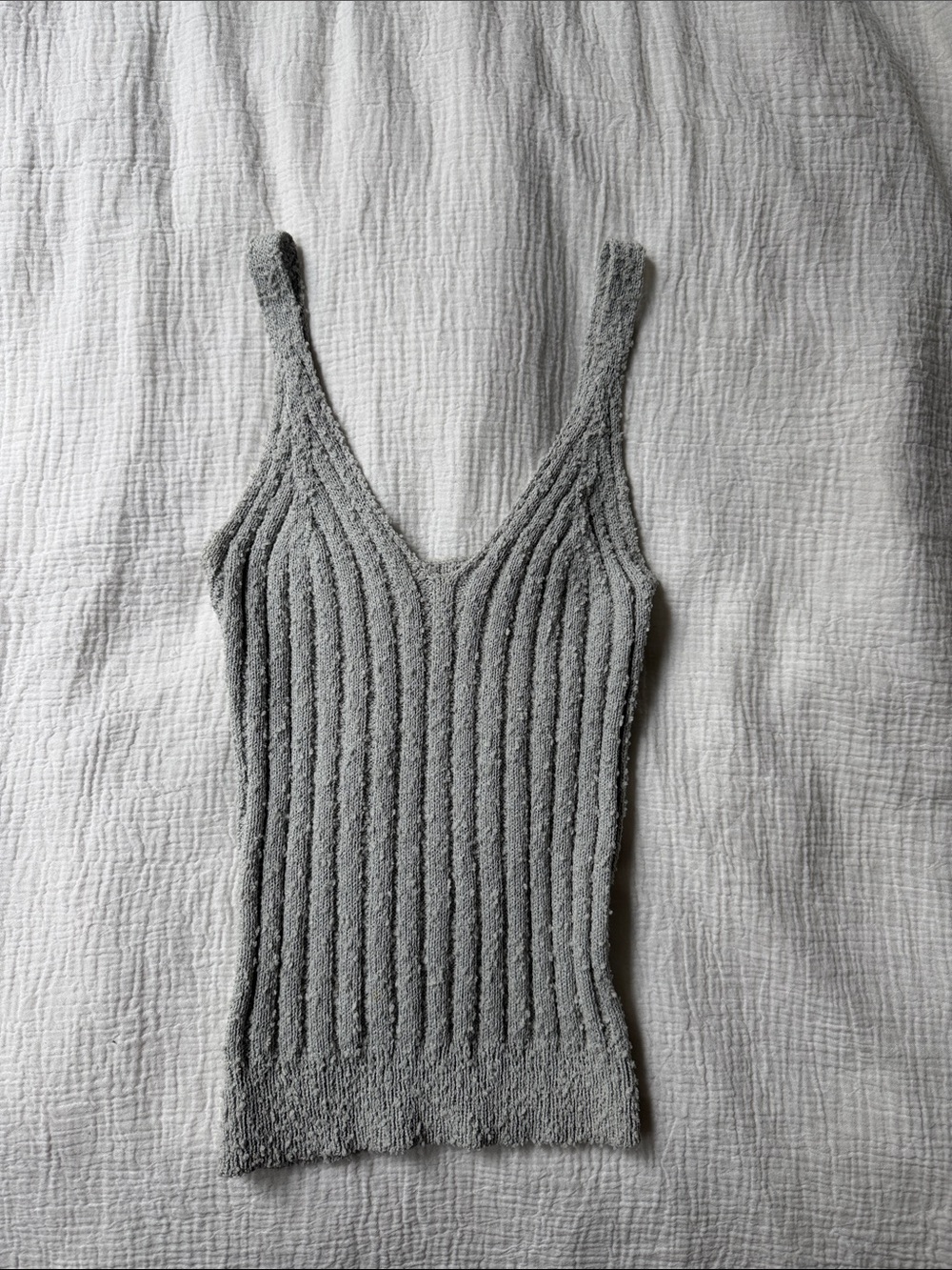 Dreamers Ribbed V-Neck Tank Top - Gray